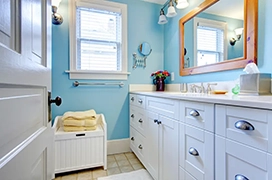 Small bathroom painted blue.
