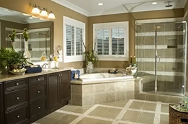 Brown tile bathroom.