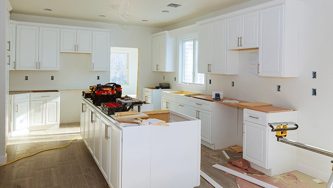 A picture of a newly installed kitchen island.