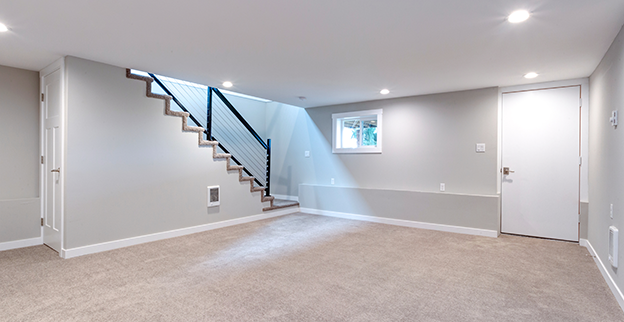 A picture of a newly refinished basement.