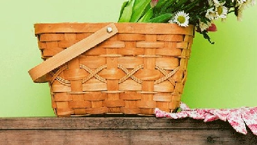 Basket sitting on table.
